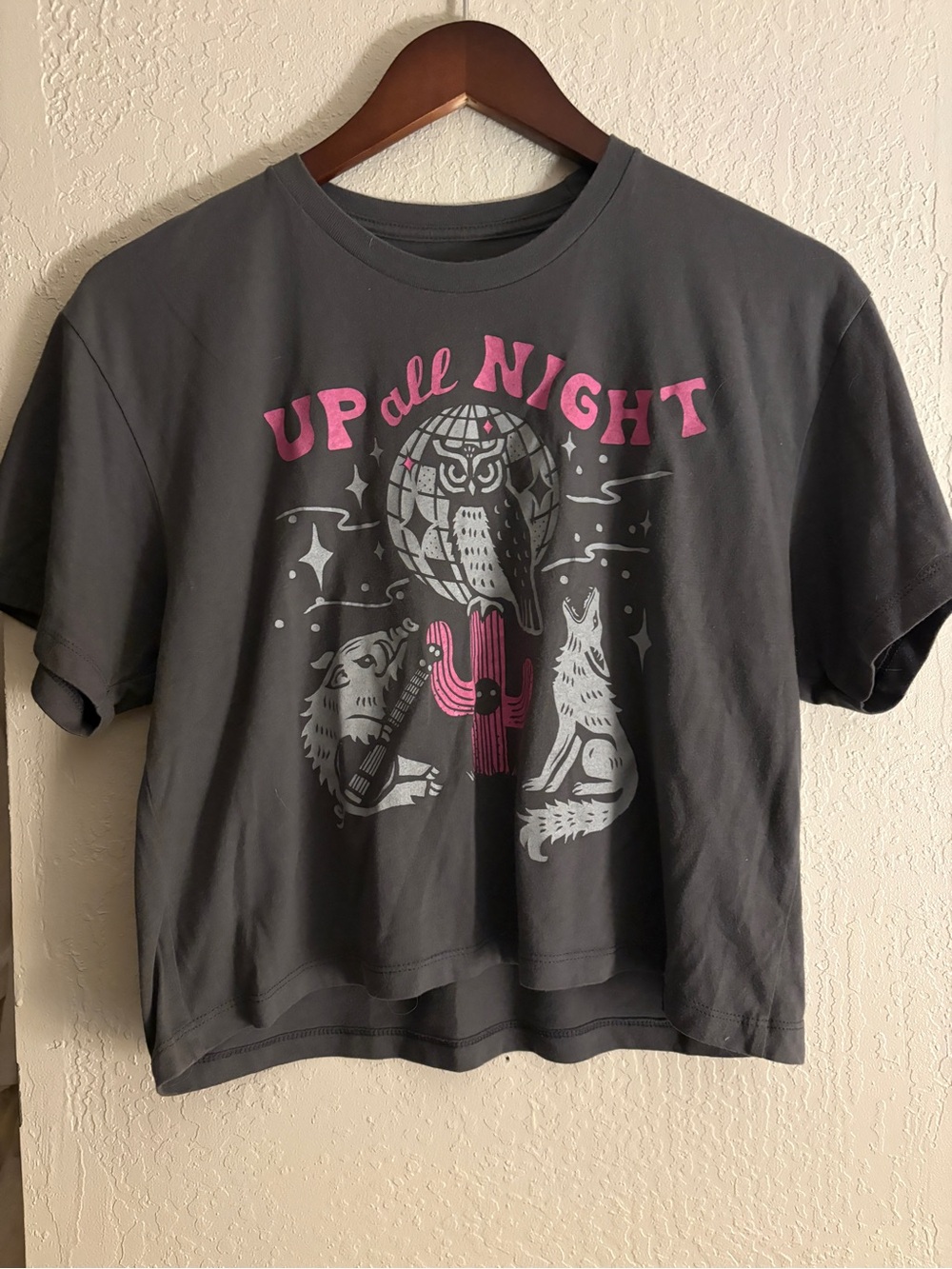 Women’s Gray 'Up All Night' Graphic Crop Tee